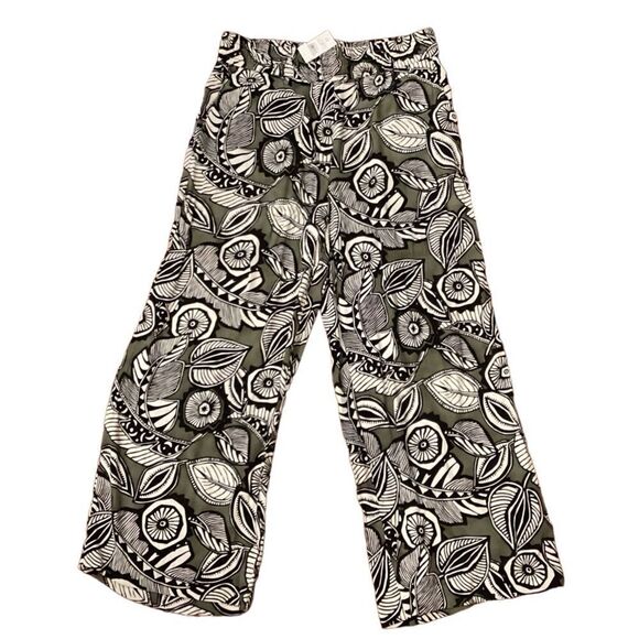 NWT Loft Leaf Tropical Palm Printed Olive Green Wide Leg Pants Sz 4 - Picture 4 of 6